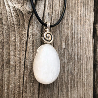 Selenite Necklace for Clearing Energy and Understanding. Swirl Signifies Consciousness