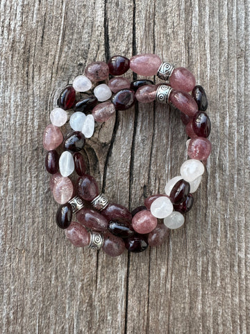 Strawberry Quartz with Garnet and Rose Quartz for Divine Love, Opening the Heart Chakra, and Forgiveness.