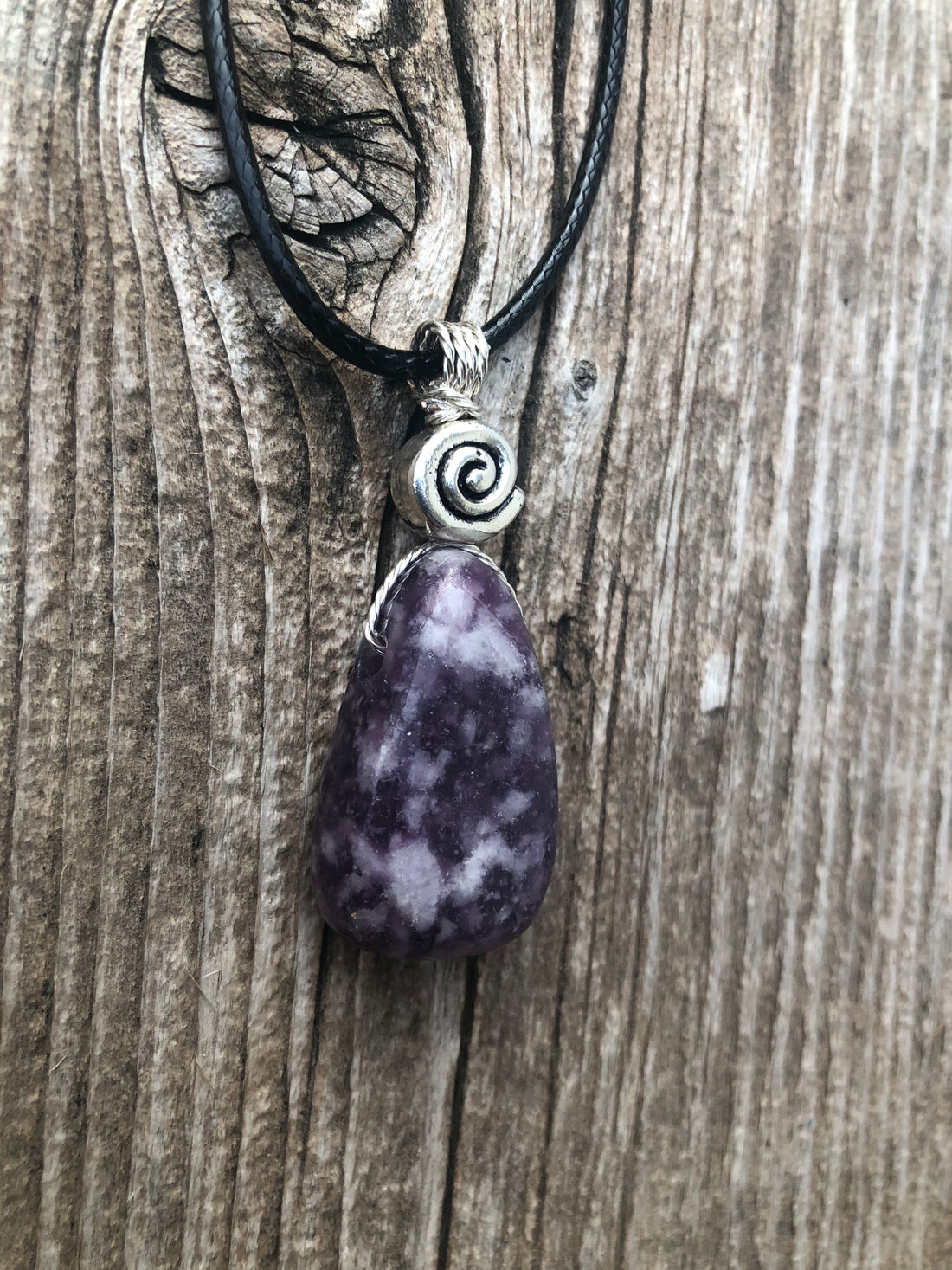 Lepidolite for Quiet and Stability. Swirl for Higher Consciousness and Black Cable