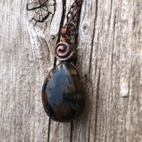 Chiastolite Pendant for Protection and Rebirth. Copper Accents with Swirl to Signify Consciousness. 18 inch Copper Chain
