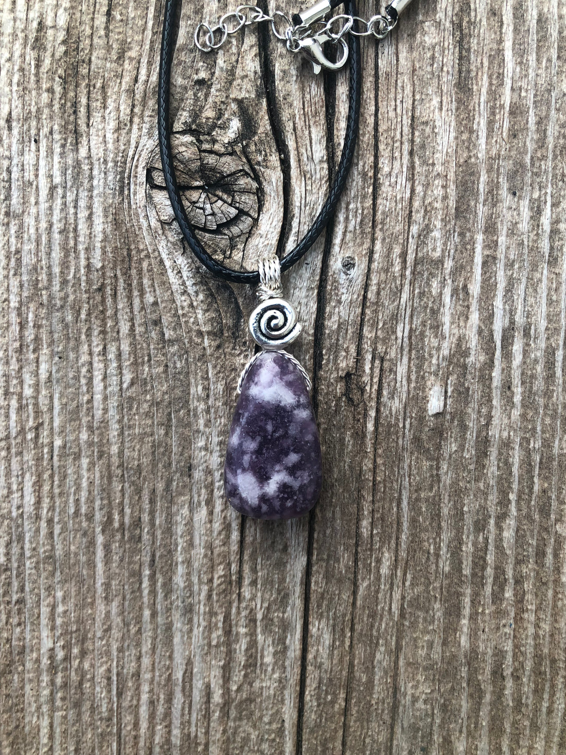 Lepidolite for Quiet and Stability. Swirl for Higher Consciousness and Black Cable