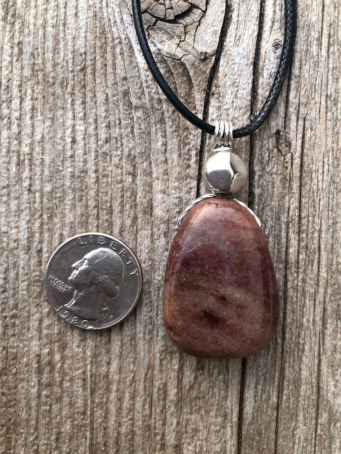 Piemontite Necklace for Joy and Spiritual Growth. Pewter Accent.