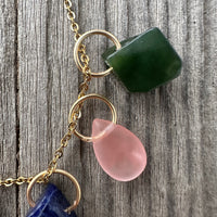 Stone Necklace with Indian Agate, Sodalite, Cherry Quartz and Canadian Jade