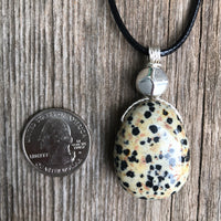 Dalmatian Jasper Necklace for Balance and Joy. Pewter Accent