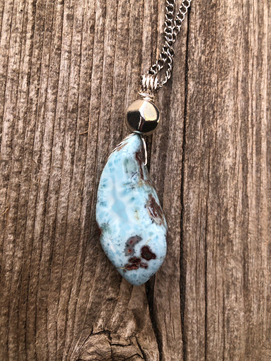 Larimar for Raising Consciousness, Communicating with Angelic Realm and Releasing. Stainless Steel Chain