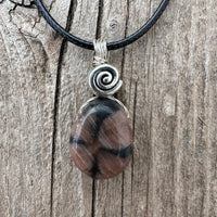 Chiastolite Pendant for Protection and Rebirth. Black cable and Swirl for Higher Consciousness.