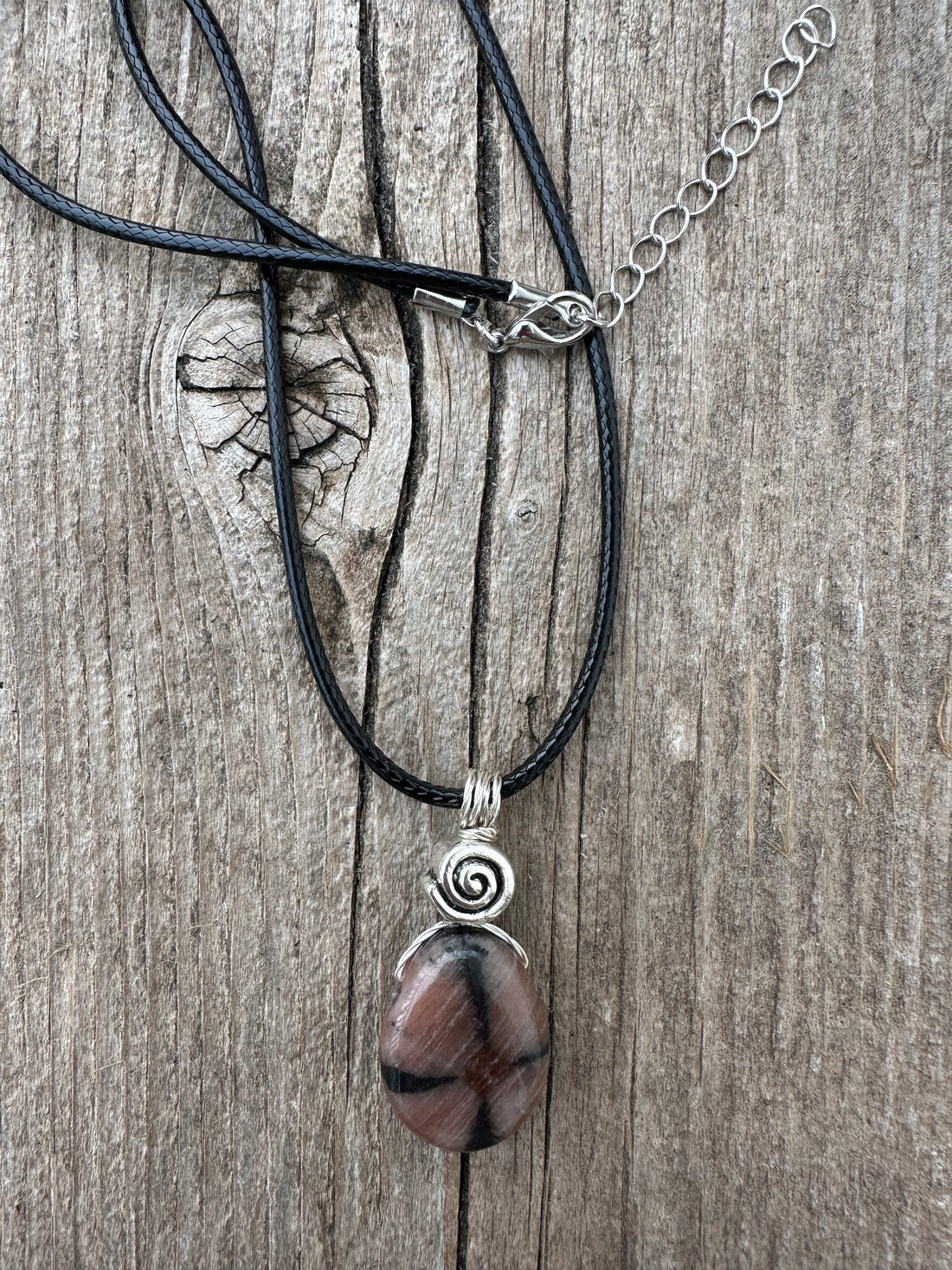 Chiastolite Pendant for Protection and Rebirth. Black cable and Swirl for Higher Consciousness.