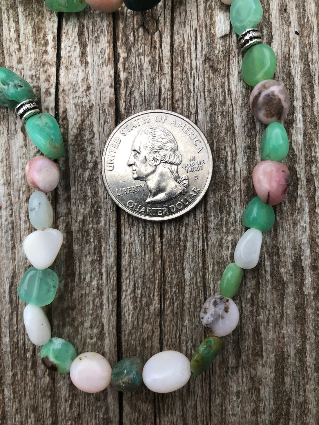 Chrysoprase, Pink Opal, Moonstone & Chrysocolla Wrap Bracelet for Heart Centered Awareness