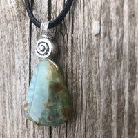 Chrysoprase for Truth, Hope and Peace. Swirl to Signify Consciousness. 18 Inch Cable Included.