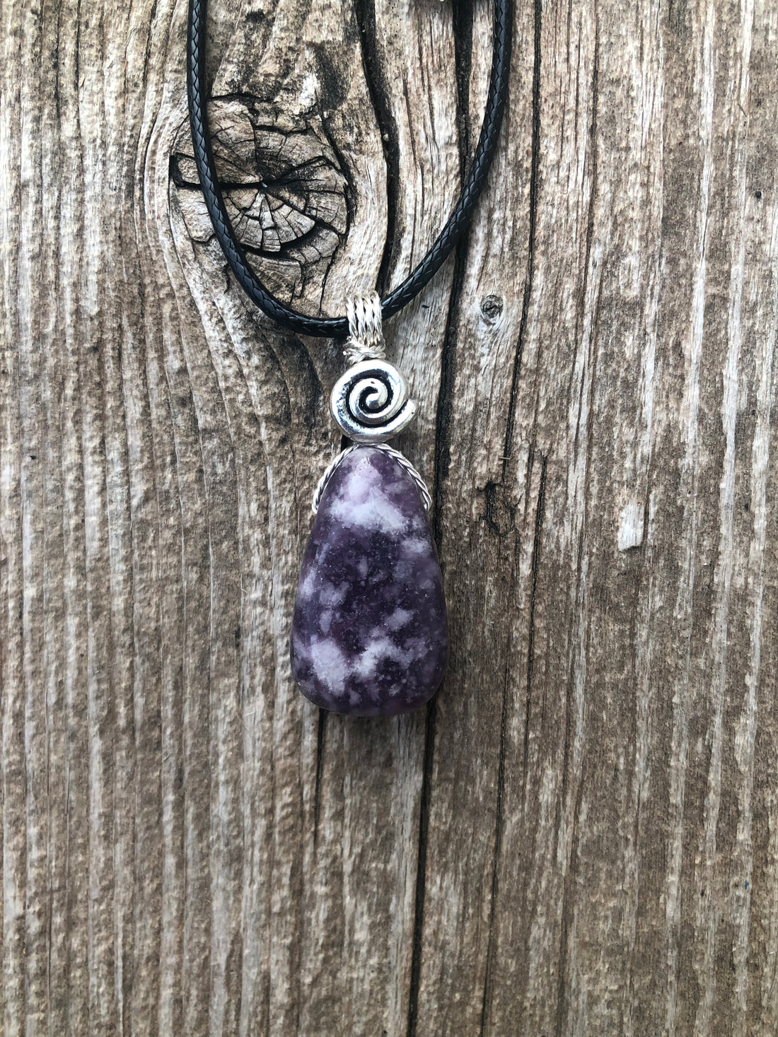 Lepidolite for Quiet and Stability. Swirl for Higher Consciousness and Black Cable