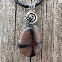 Chiastolite Pendant for Protection and Rebirth. Black cable and Swirl for Higher Consciousness.