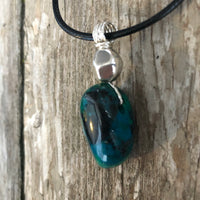 Chrysocolla for Release and Positivity. Pewter Accent.