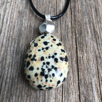 Dalmatian Jasper Necklace for Balance and Joy. Pewter Accent