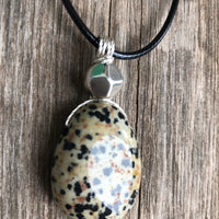 Dalmatian Jasper Necklace for Balance and Joy. Pewter Accent