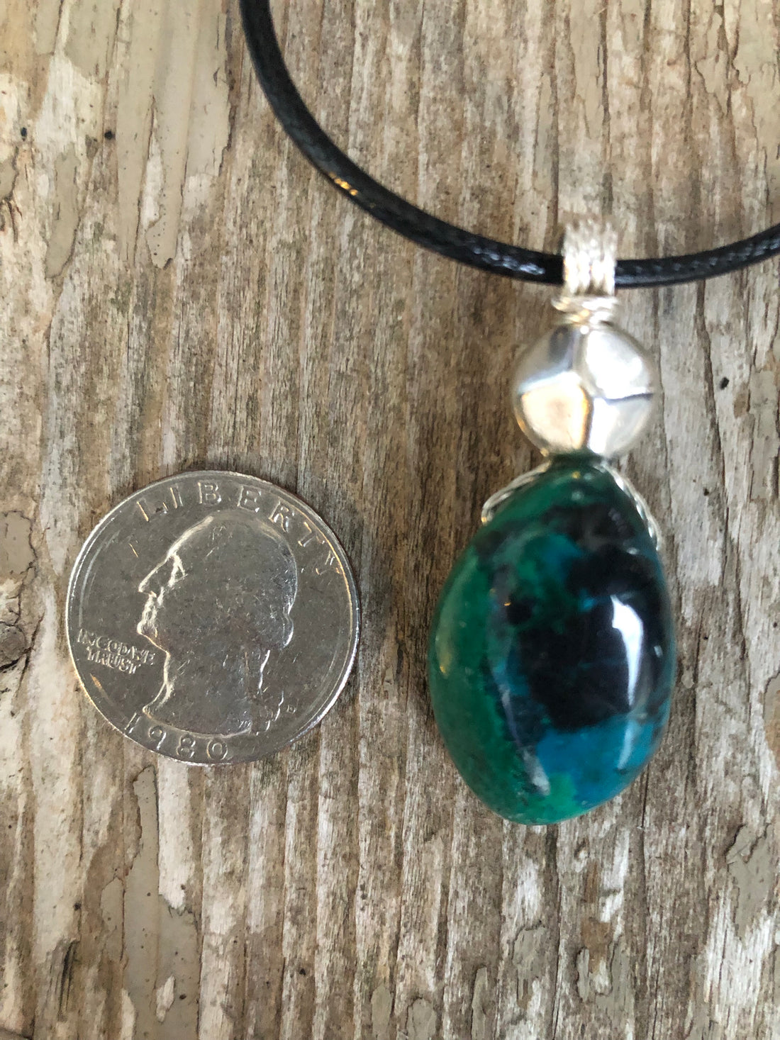 Chrysocolla for Release and Positivity. Pewter Accent.