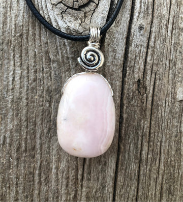 Pink Calcite (Mangano Calcite) Pendant for Opening Awareness. Swirl to Signify Consciousness.