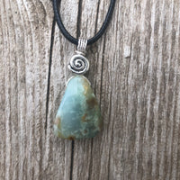 Chrysoprase for Truth, Hope and Peace. Swirl to Signify Consciousness. 18 Inch Cable Included.