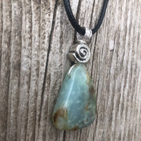 Chrysoprase for Truth, Hope and Peace. Swirl to Signify Consciousness. 18 Inch Cable Included.