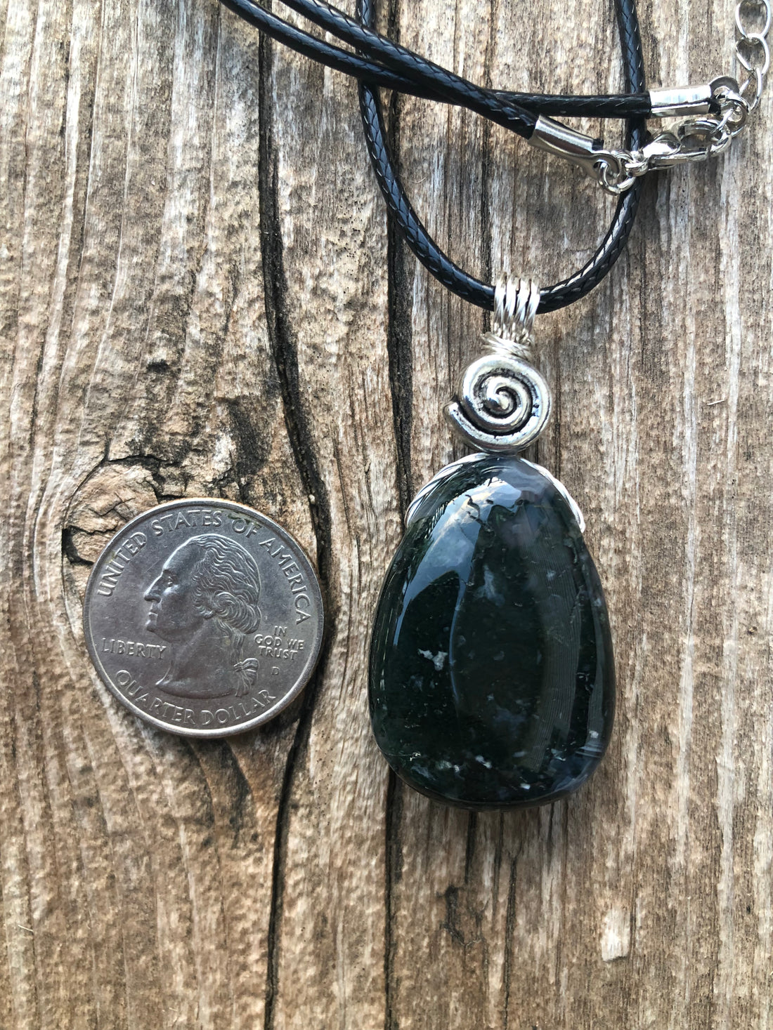 Moss Agate Pendant for Attracting Abundance and Bringing Appreciation. Swirl Signifies Consciousness