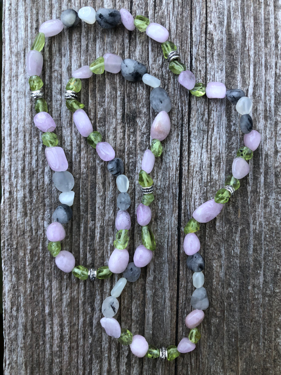 Kunzite, Peridot, Moonstone and Tourmalated Quartz Bracelet/Necklace