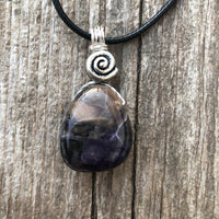 Fluorite with Opal for Protection, Higher Consciousness, and Intuition. Swirl to Signify Consciousness. 18 inch Cable