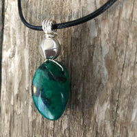 Chrysocolla for Release and Positivity. Pewter Accent.