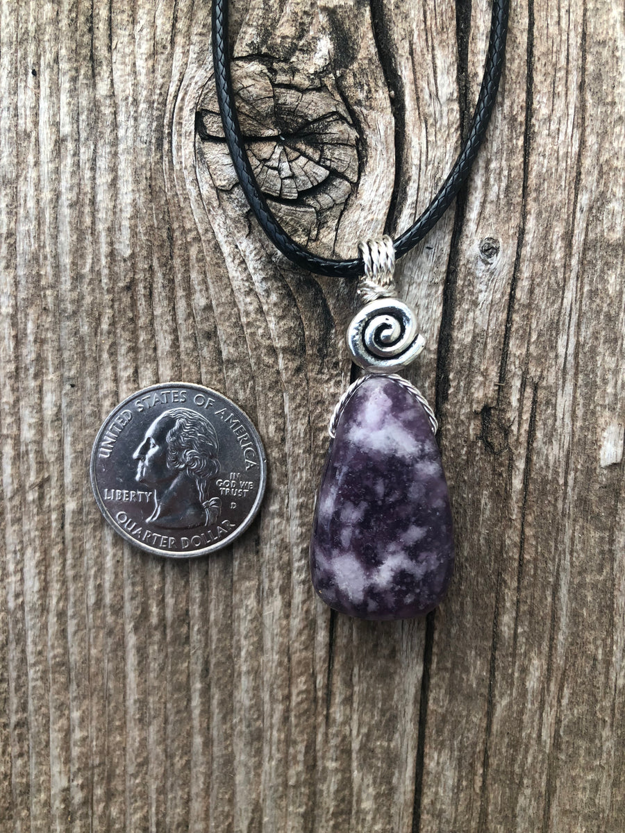 Lepidolite for Quiet and Stability. Swirl for Higher Consciousness and Black Cable
