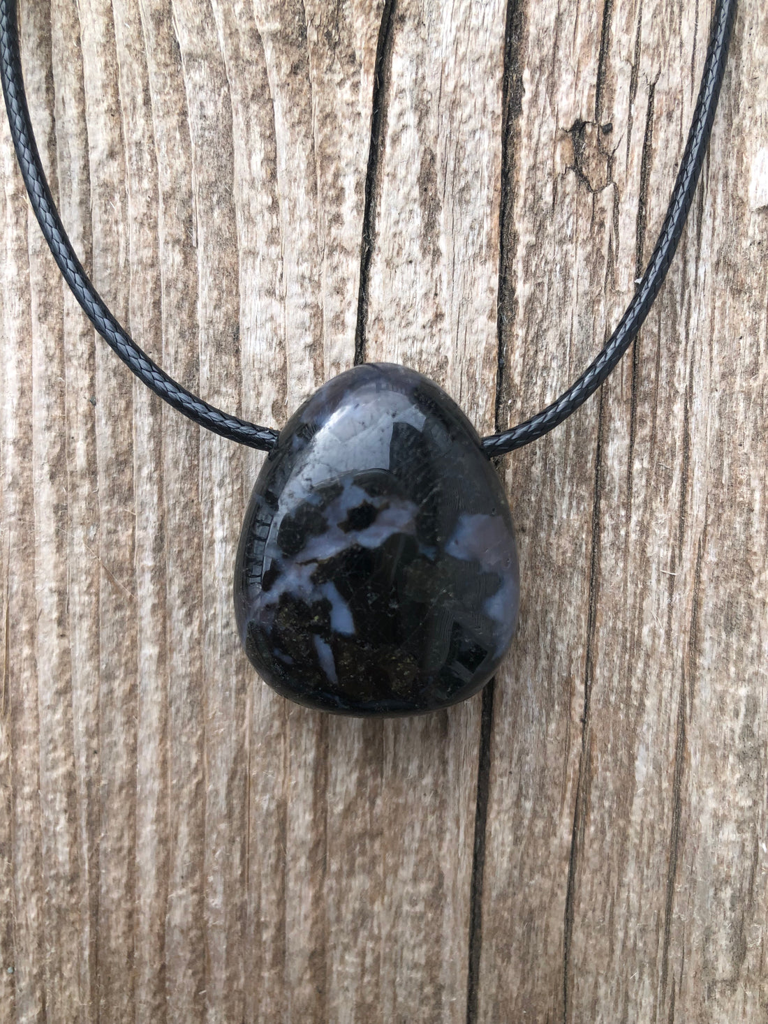 Indigo Gabbro - Mystic Merlinite Enlightenment and Higher Consciousness.  20 inch Cable.