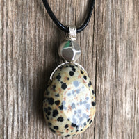 Dalmatian Jasper Necklace for Balance and Joy. Pewter Accent