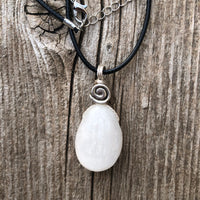 Selenite Necklace for Clearing Energy and Understanding. Swirl Signifies Consciousness