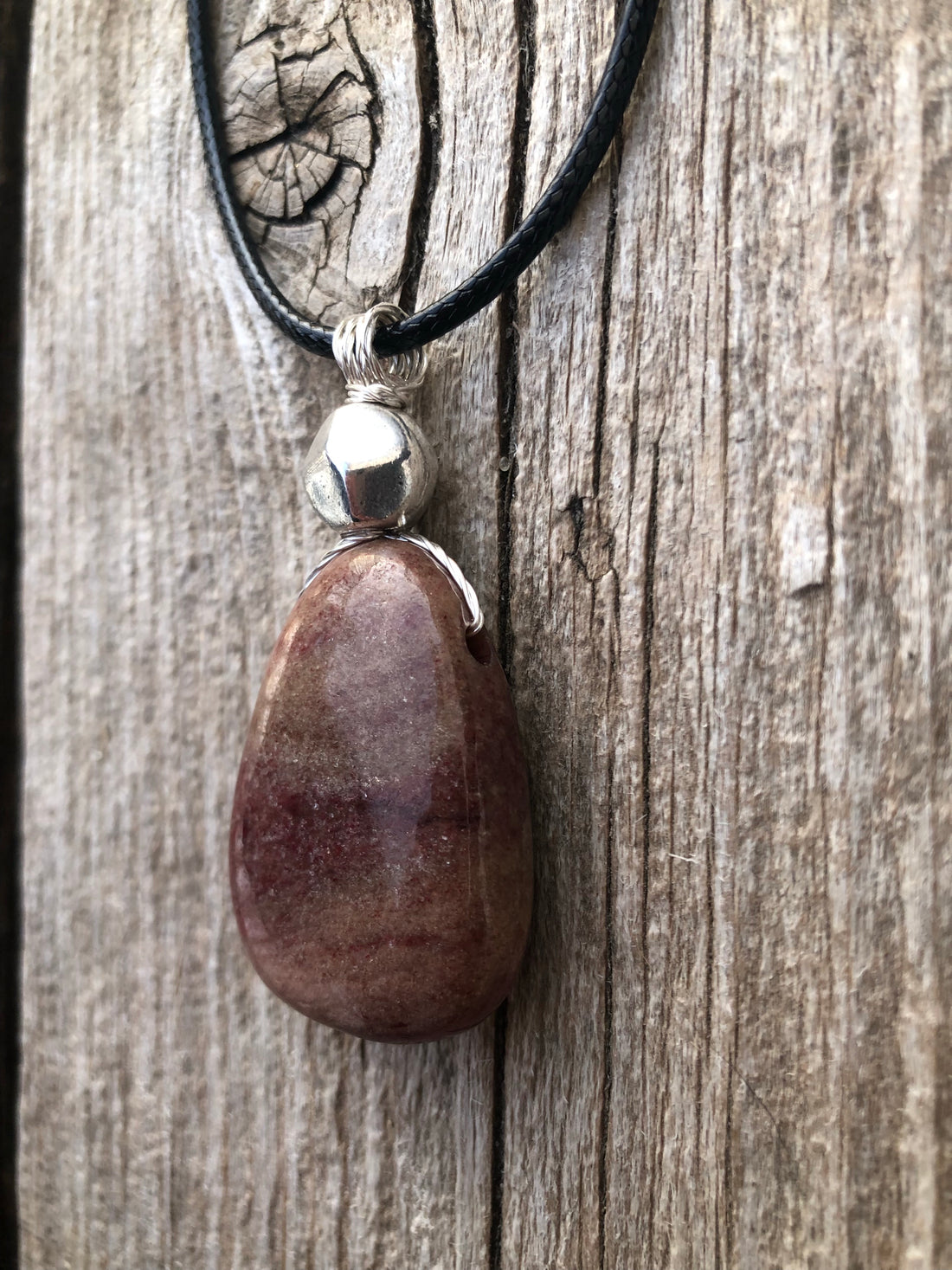 Piemontite Necklace for Joy and Spiritual Growth. Pewter Accent.