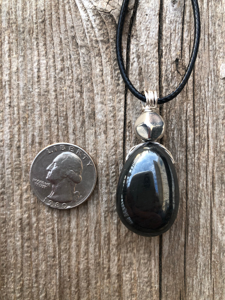 Hematite Necklace for Grounding and Willpower. Accent Piece is Pewter.