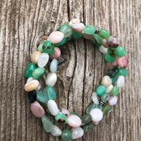 Chrysoprase, Pink Opal, Moonstone & Chrysocolla Wrap Bracelet for Heart Centered Awareness