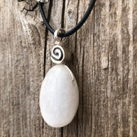 Selenite Necklace for Clearing Energy and Understanding. Swirl Signifies Consciousness