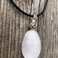 Selenite Necklace for Clearing Energy and Understanding. Swirl Signifies Consciousness