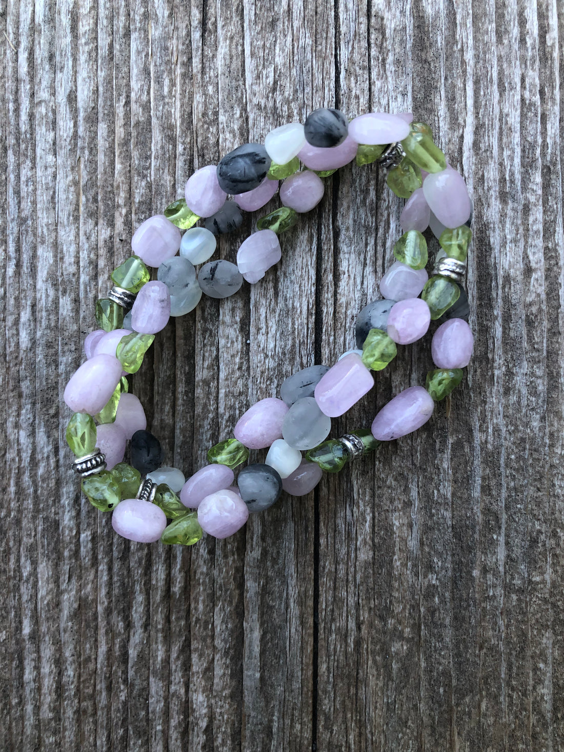 Kunzite, Peridot, Moonstone and Tourmalated Quartz Bracelet/Necklace