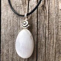 Selenite Necklace for Clearing Energy and Understanding. Swirl Signifies Consciousness