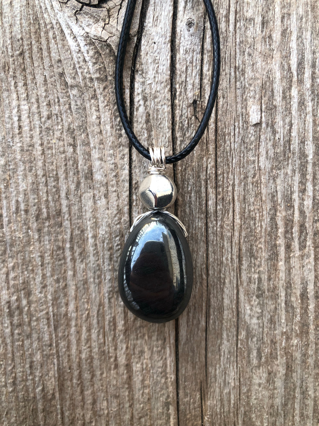 Hematite Necklace for Grounding and Willpower. Accent Piece is Pewter.