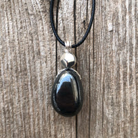 Hematite Necklace for Grounding and Willpower. Accent Piece is Pewter.