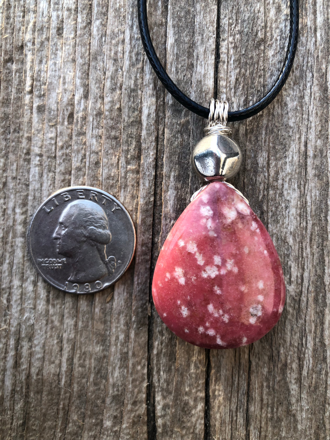 Thulite for Regeneration & Love. Pewter Accent.