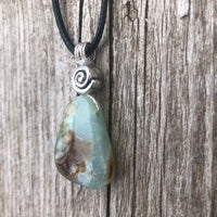 Chrysoprase for Truth, Hope and Peace. Swirl to Signify Consciousness. 18 Inch Cable Included.