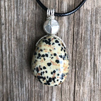 Dalmatian Jasper Necklace for Balance and Joy. Pewter Accent