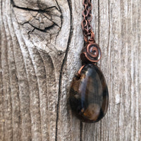 Chiastolite Pendant for Protection and Rebirth. Copper Accents with Swirl to Signify Consciousness. 18 inch Copper Chain